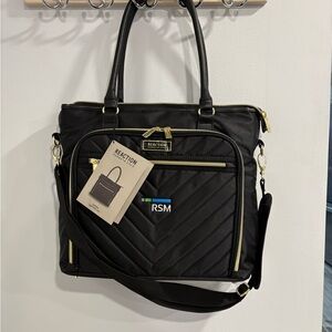 Kenneth Cole Black Quilted Computer Tote with Gold Zippers